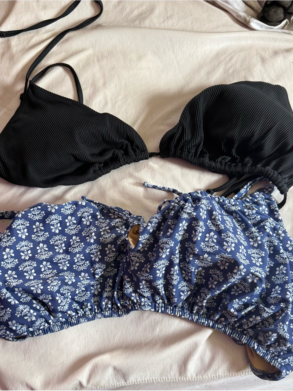 Old Navy Black Ribbed Bandeau & Blue Floral Bandeau Set